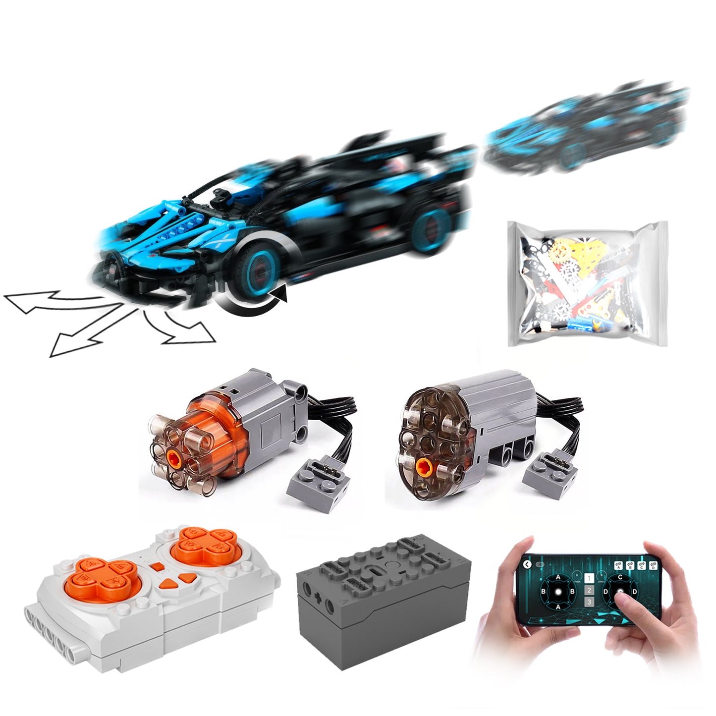 Motorized Motor for Lego 42162 Bugatti Bolide Racing - Does not Include Toy Model,MOC Motor System only