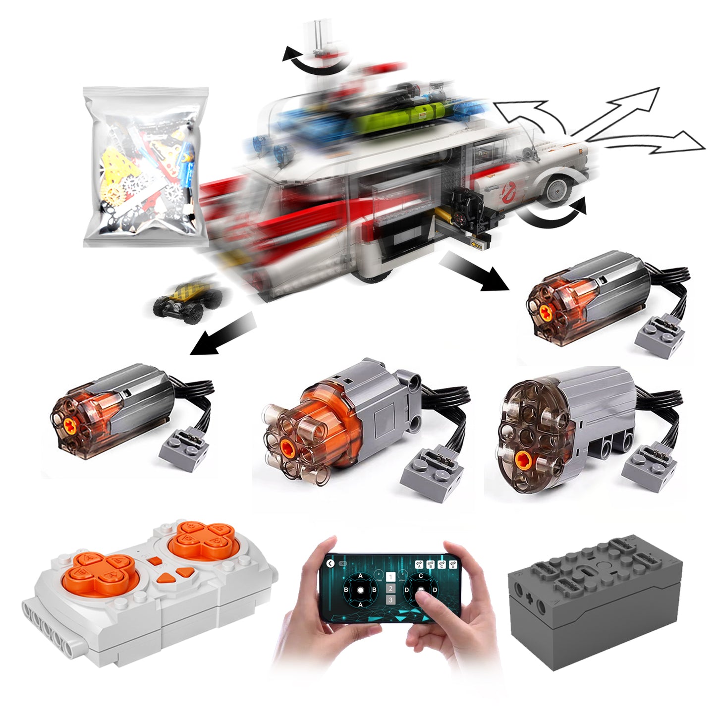 Motorized Motor for Lego Icons Ghostbusters ECTO-1 10274 - Does not Include Toy Model,MOC Motor System only (10274-Motorized)