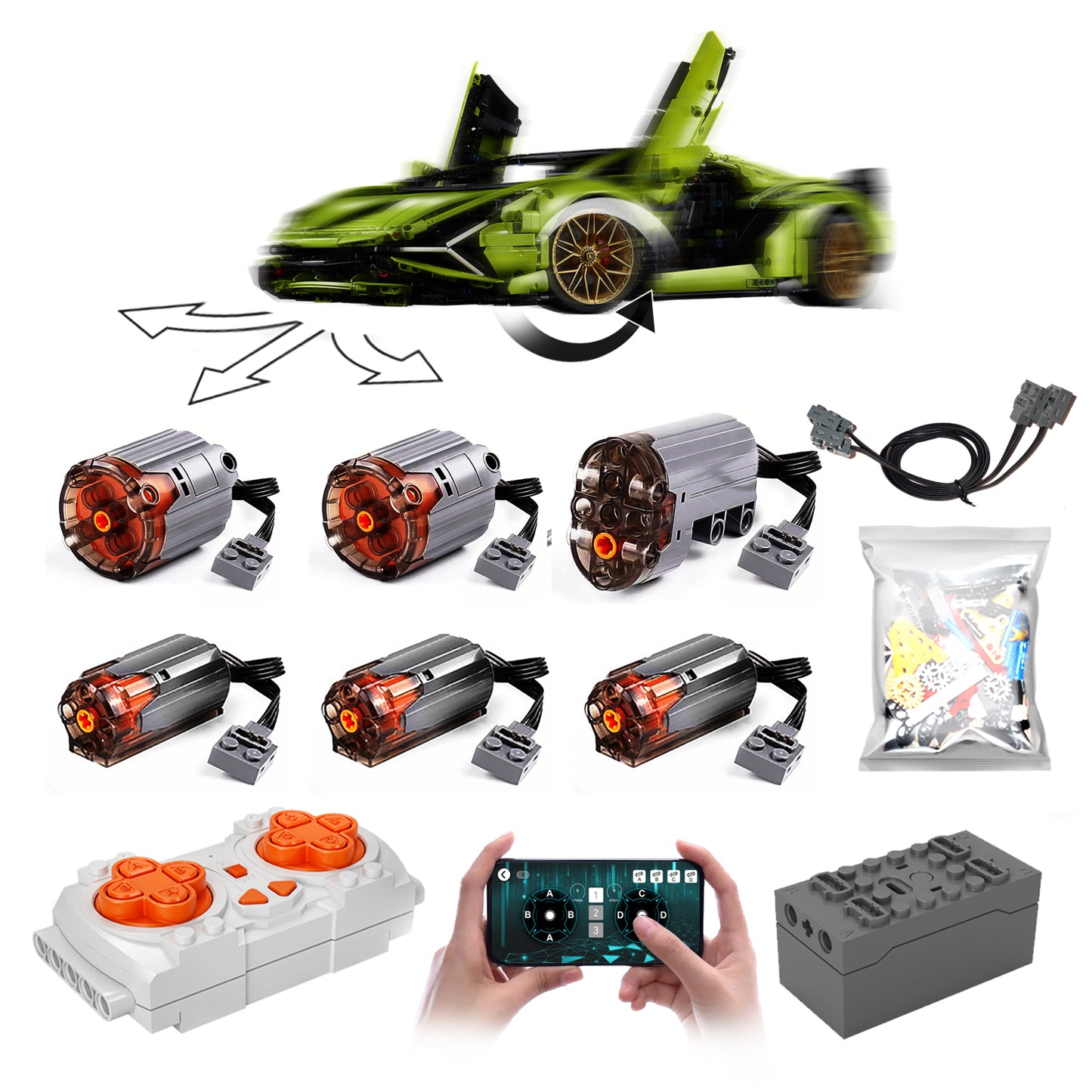 Motorized Motor for Lego Technic Lamborghini Sián FKP 37 42115 - Does not Include Toy Model,MOC Motor System only (42115-Motorized)