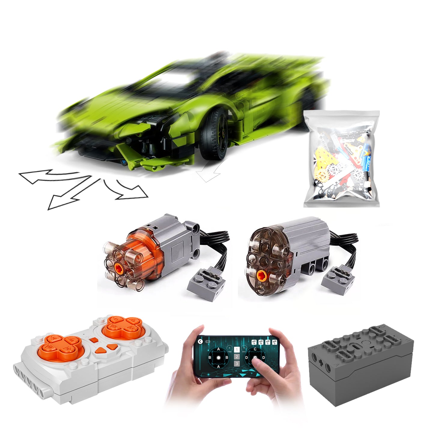 Motorized Motor for Lego Technic 42161 Lamborghini Huracán Tecnica Advanced Sports Car - Does not Include Toy Model,MOC Motor System only (42161-Motorized)