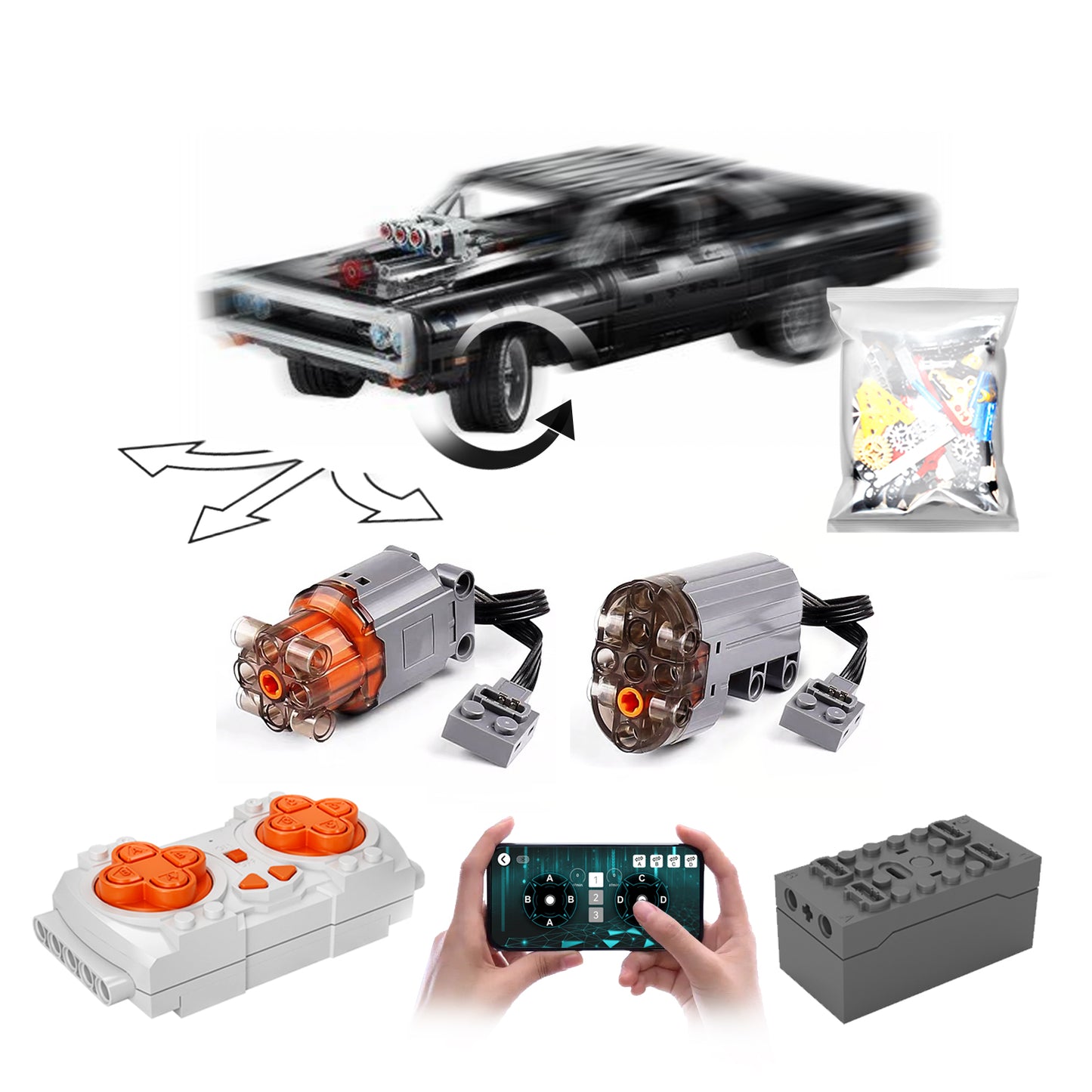 Motorized Motor for Lego 42111 Fast & Furious Dom's Dodge Charger - Does not Include Toy Model,MOC Motor System only (42111-Motorized)