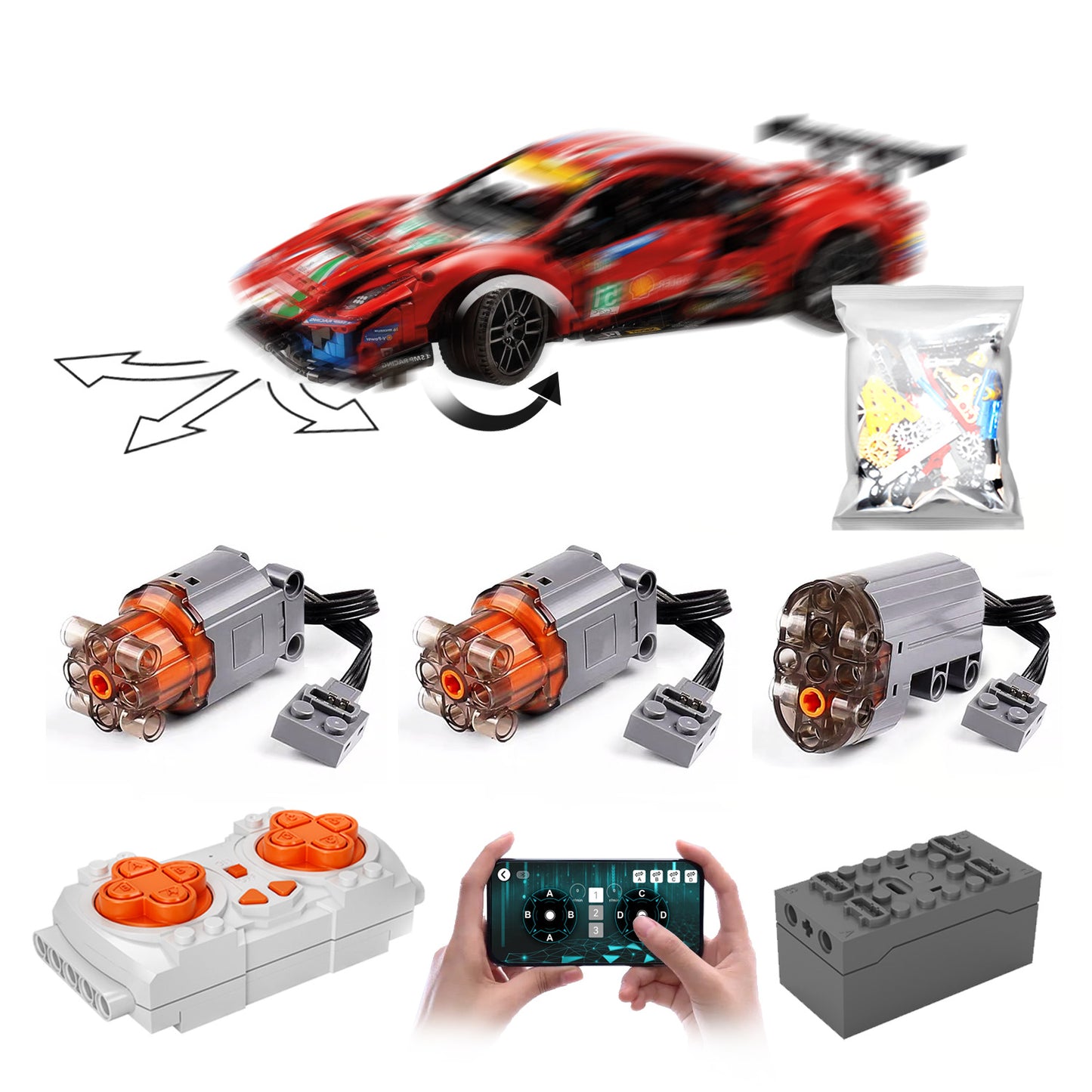 Motorized Motor for Lego Technic Ferrari 488 GTE “AF Corse #51” 42125 - Does not Include Toy Model,MOC Motor System only (42125-Motorized)