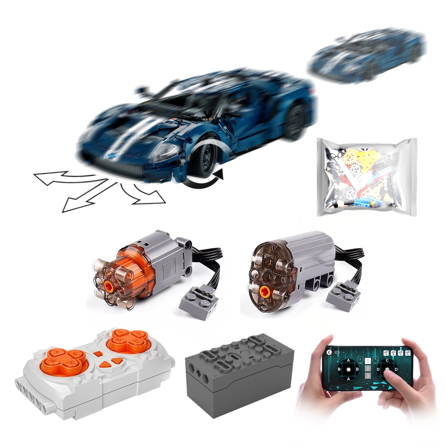 Motorized Motor for Lego Technic 2022 Ford GT 42154 - Does not Include Toy Model,MOC Motor System only (42154-Motorized)